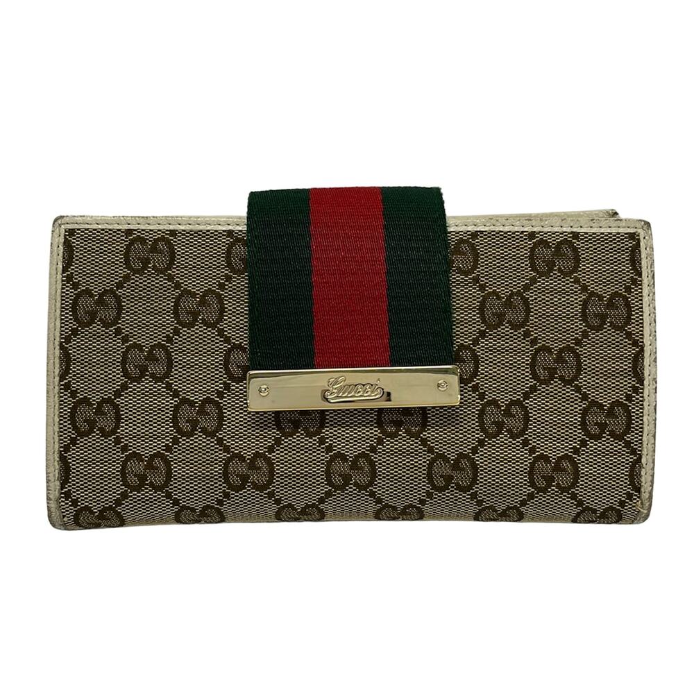 Gucci GG Pattern, Shelly (Web) Long Wallet 181668 Beige Dark Brown Multi - Picture 1 of 7